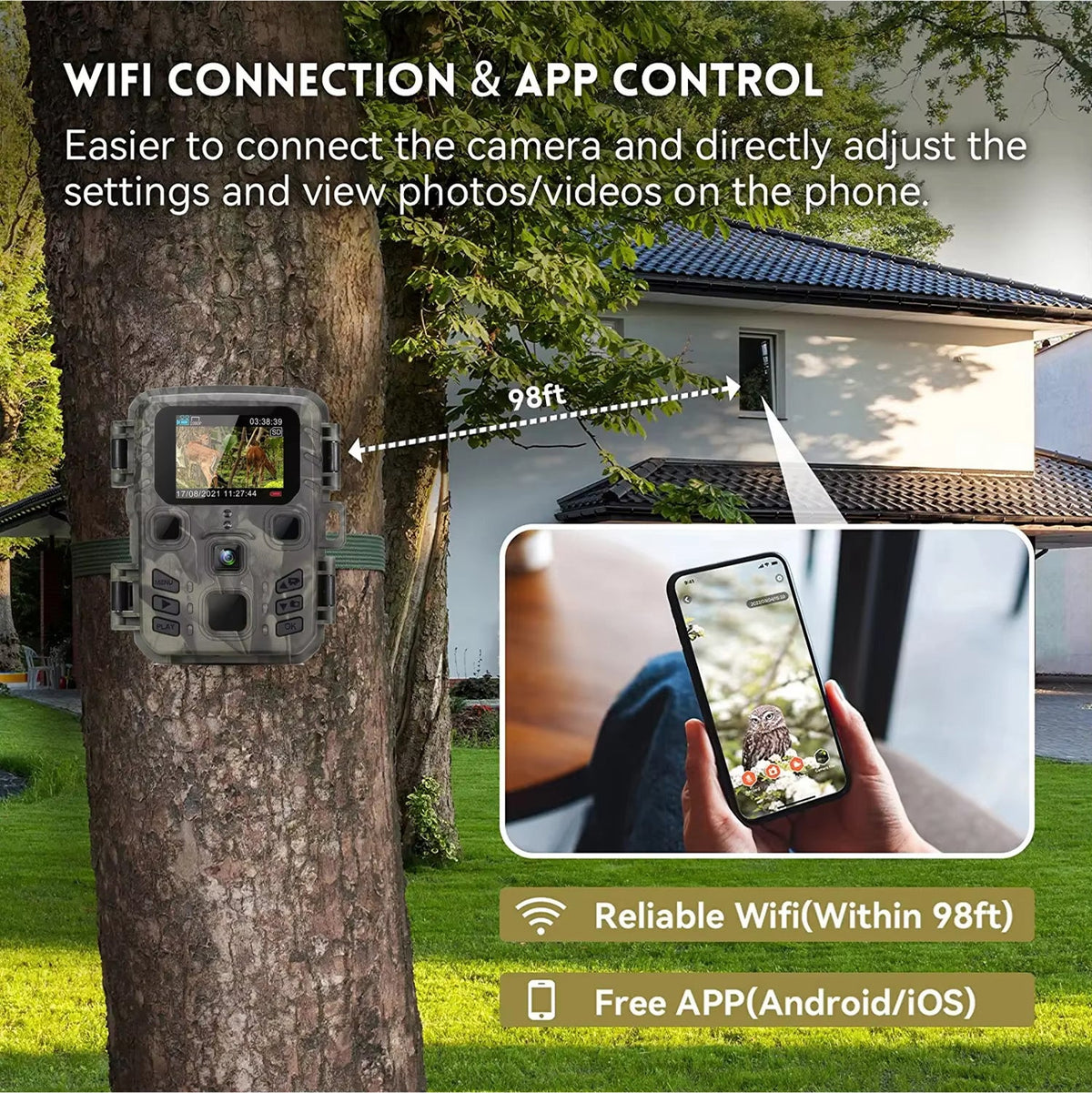 Wildlife Camera with WiFi and Motion Detection for Nature Photography, Garden Surveillance and Wildlife Observation 20MP 1080P HD | Sansoti