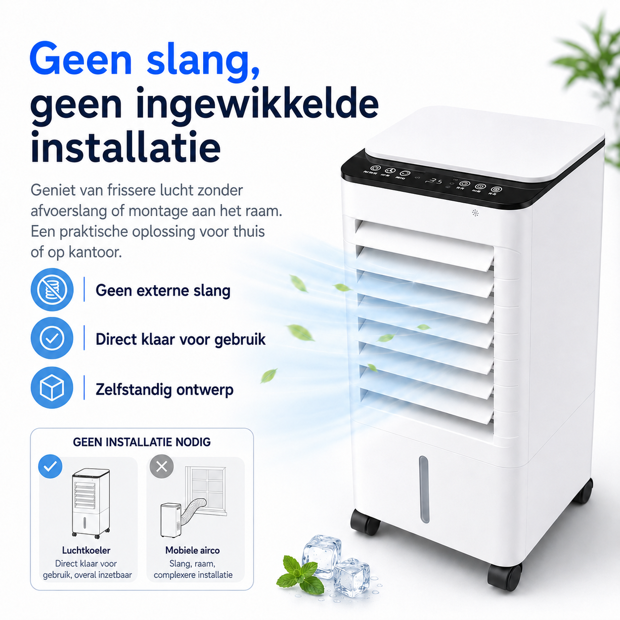 Airco Luchtkoeler Draagbaar 3-in-1 Zonder Slang Wit Oscillatie Timer Slaapkamer Woonkamer Kantoor Luchtbevochtiger Luchtzuivering Filter | Sansoti