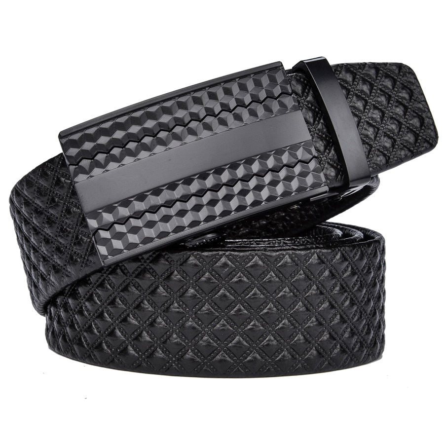 Men's Leather Belt Black Scratch-Resistant Waterproof - Genuine Cowhide with Modern Buckle 110-130cm Elegant Design | Sansoti