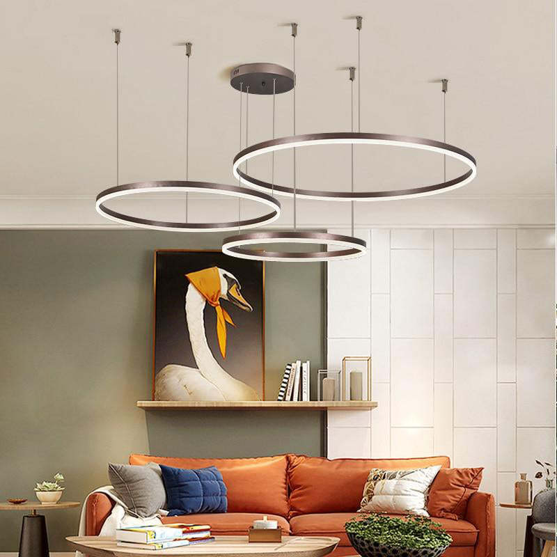 Modern Circular Pendant Light Metal LED Dimmable Black Gold Brown Living Room Dining Room Bedroom Adjustable | Sansoti