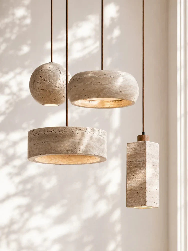 Travertijn Hanglamp Vintage Crème Natuursteen Wabi Sabi Stijl Eetkamer Slaapkamer | Sansoti