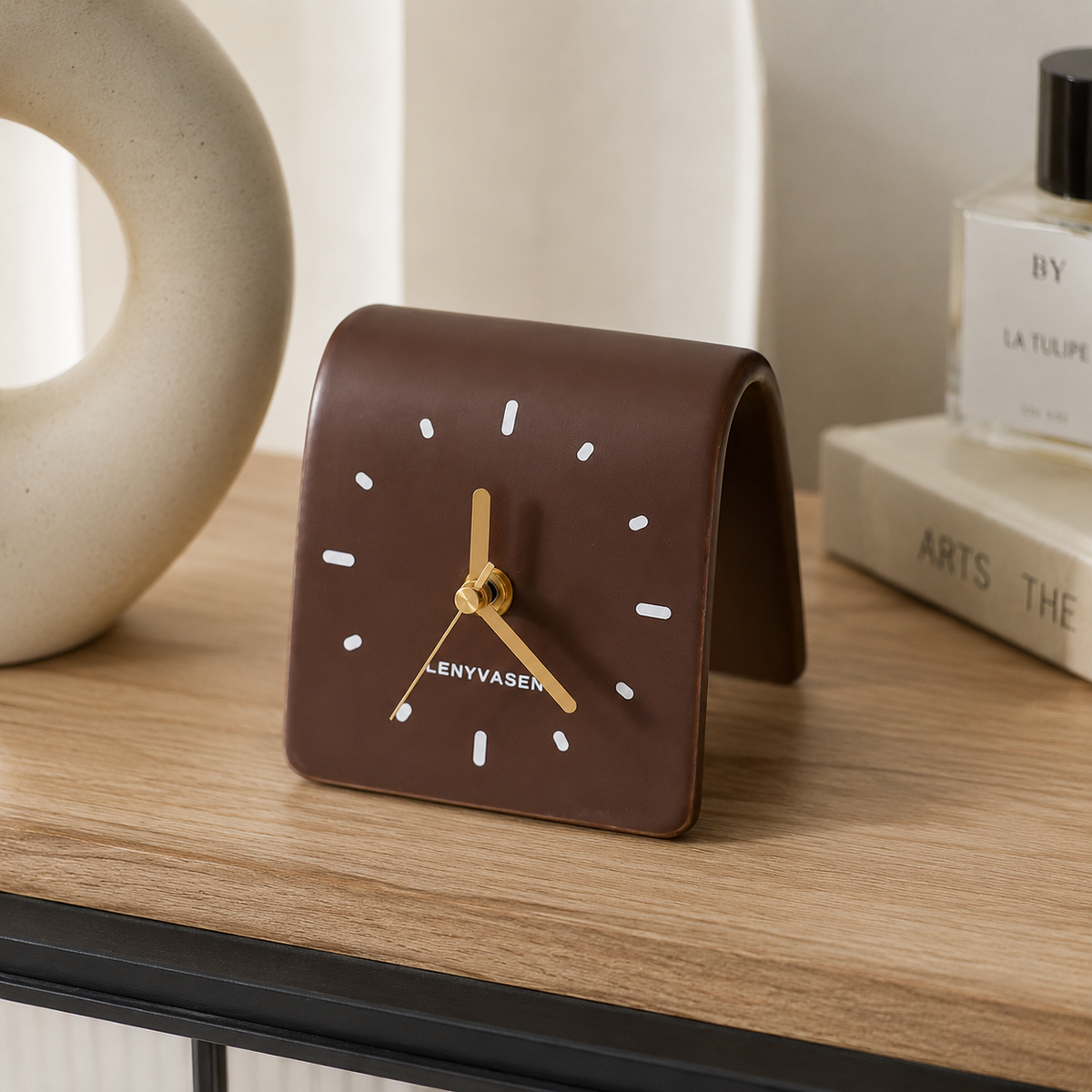 Ceramic Table Clock Square Silent Dial Living Room and Bedroom Decorative Timepiece Silent Movement | Sansoti