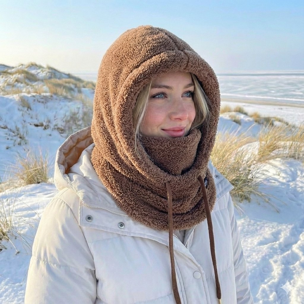Gestrickter Kapuzenschal als Damen-Wintermütze – weich, warm und gefüttert, mit Nackenschutz für kalte Wintertage | Sansoti