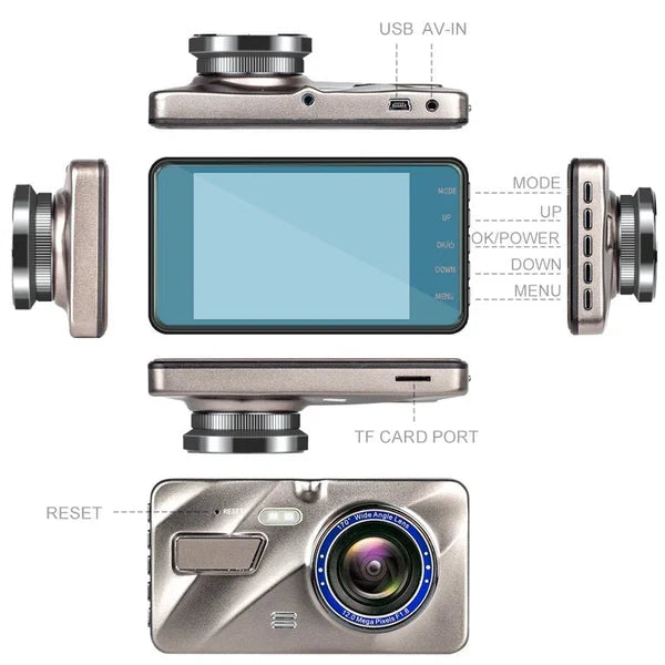 Dashcam für vorne und hinten mit Nachtsicht, 1080p Full HD, großem Display, Fahrassistenz, Autorecorder und Sicherheitsfunktion | Sansoti