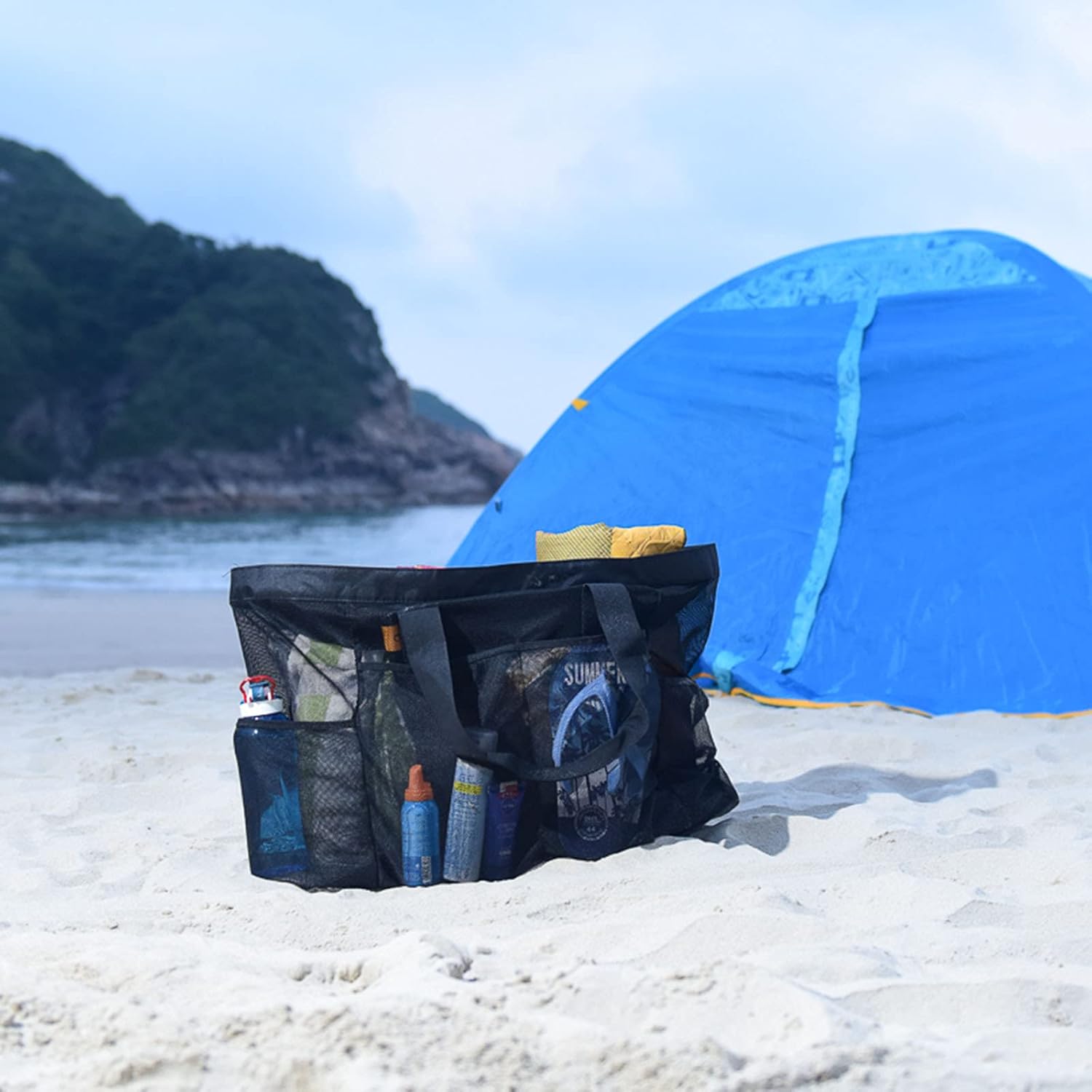 Grote Strandtas met Rits – Zandvrij Mesh Design voor Stranddagen | Sansoti