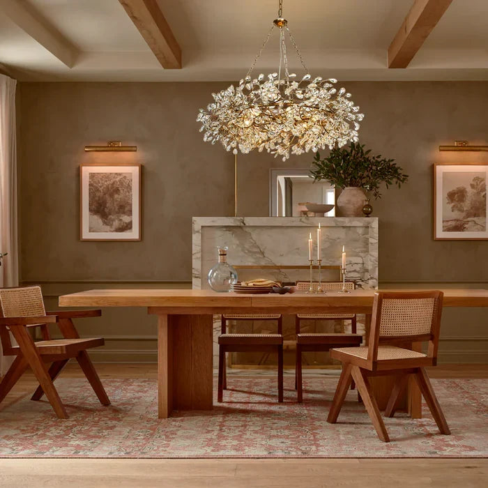 Lustre avec finition dorée, 6 à 12 sources lumineuses, suspension en fer fabriquée à la main, réglable, pour table à manger | Sansoti
