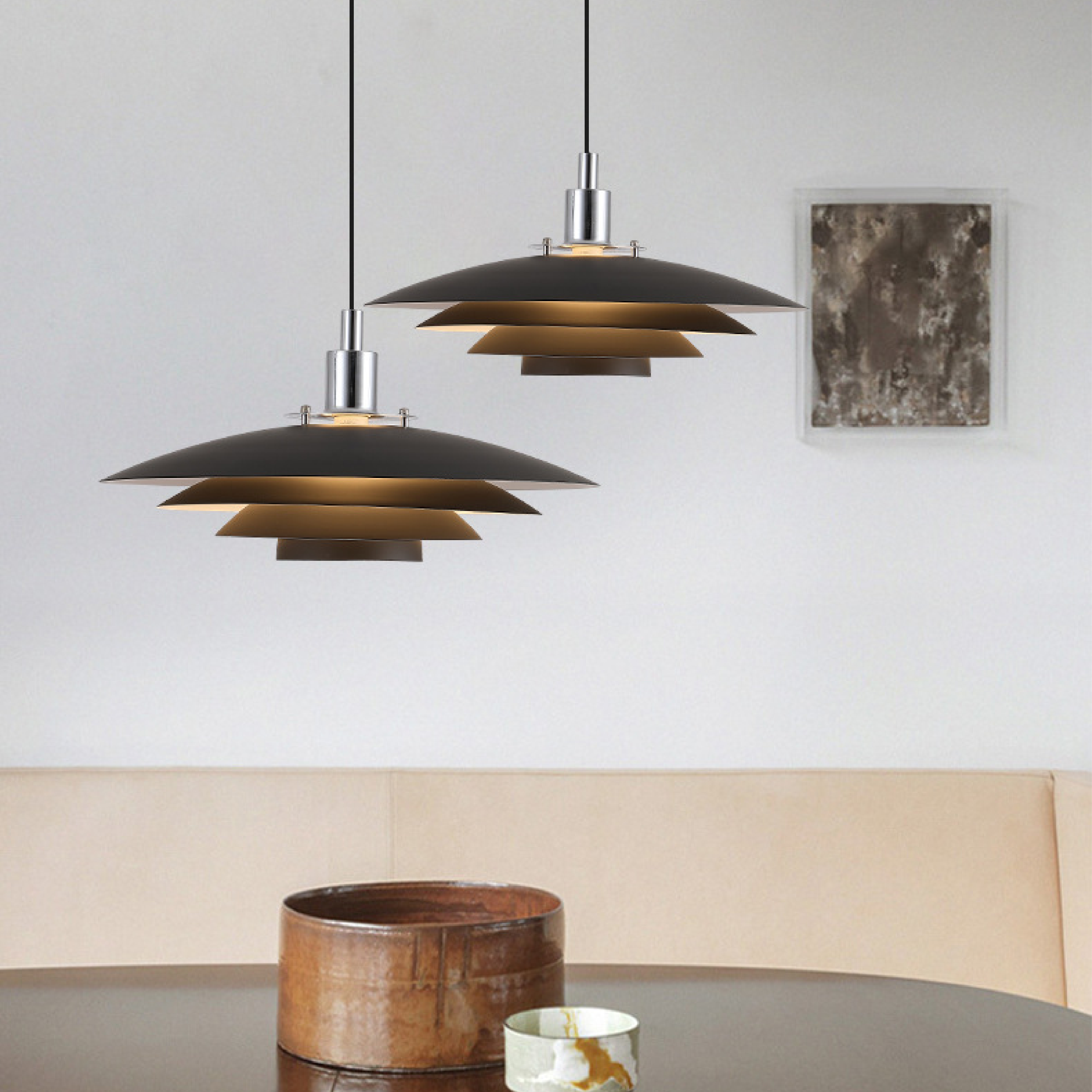 Metall Niedrige Hängeleuchte Eisen 30cm 38cm Schwarz Weiß Esstisch Küche Skandinavisches Design Geschichtete Hängeleuchte Warmes Licht | Restfield