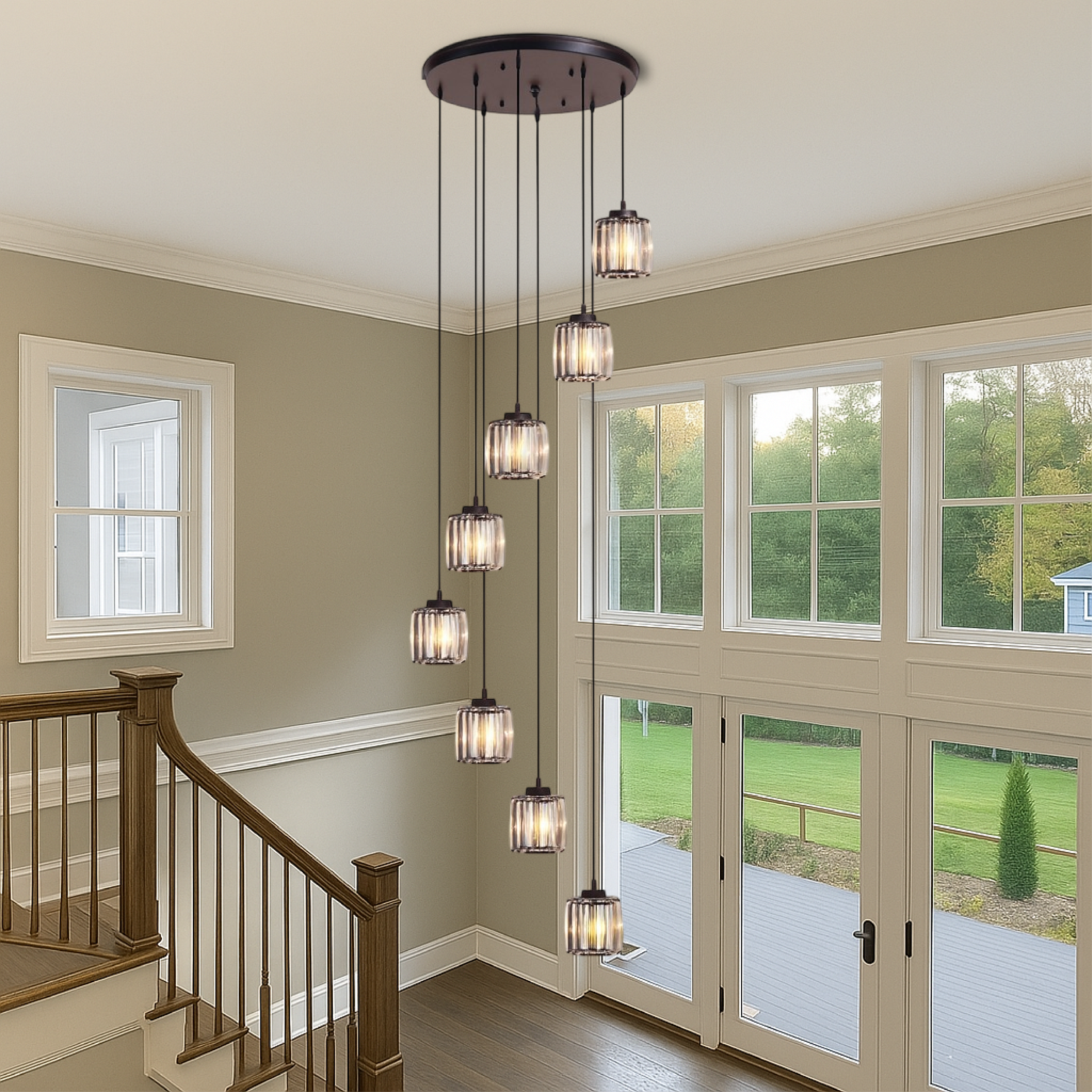 Ida Kristall-Treppenkronleuchter Glas Metall Schwarz Treppenbeleuchtung Foyer Hängeleuchte Modern Kristalllampe Hohe Decke | Restfield
