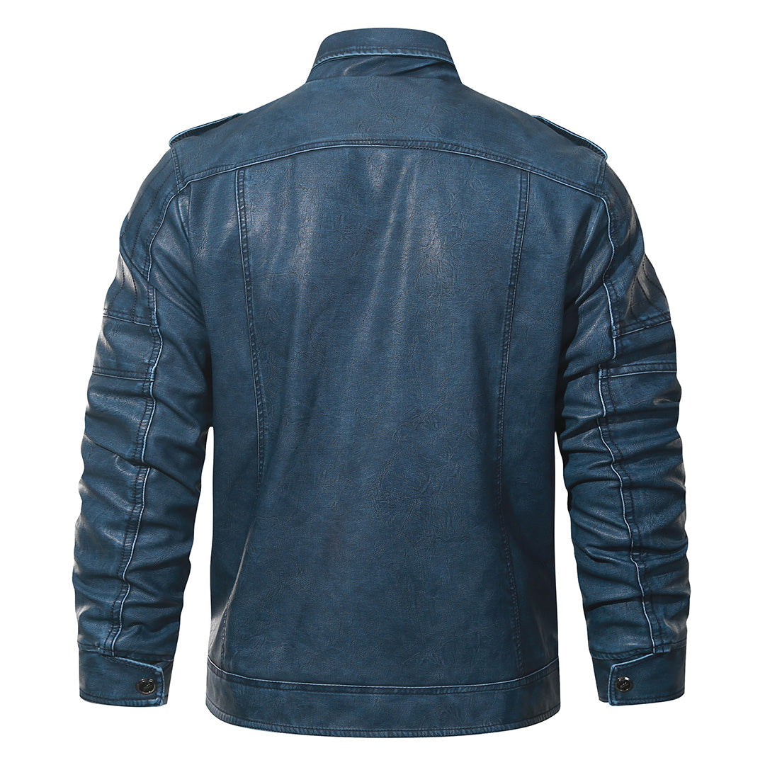 Fleece Bikerjack Heren Dames Blauw PU Leder Waterafstotend Slijtvast Robuust Motorjas Winter Warm Comfort | Sansoti