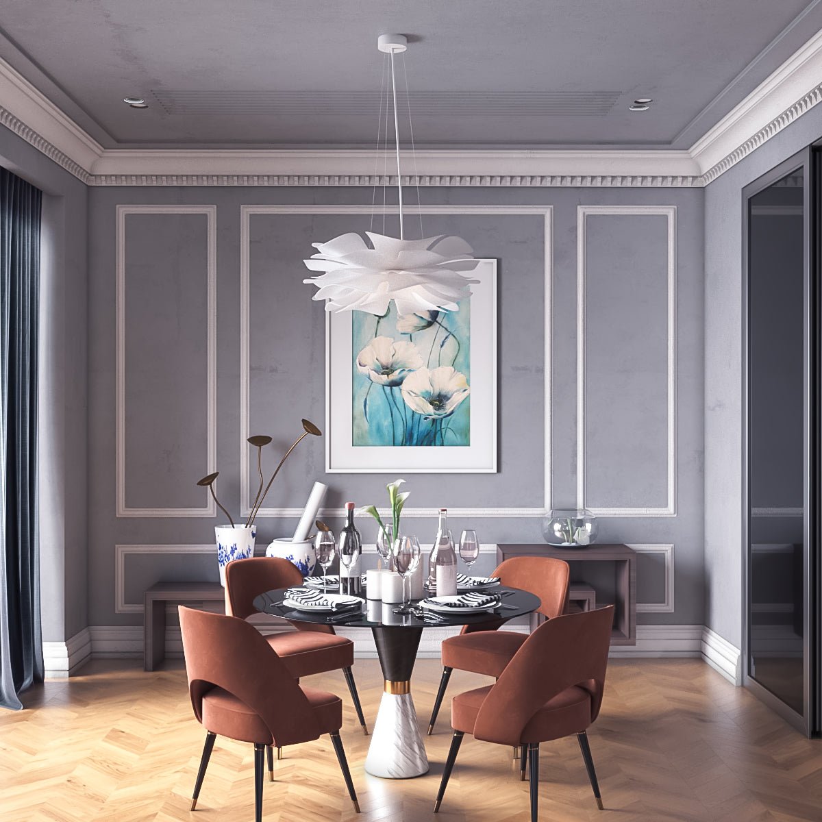 Lustre LED sculptural en forme de fleur avec diffusion douce de la lumière | Restfield