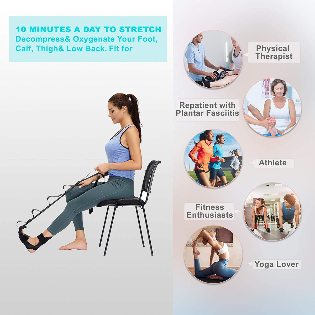 Beenstretch Band met Voetlussen voor Hamstring Kuiten Onderrug Stretching Yoga Fitness Flexibiliteit | Sansoti