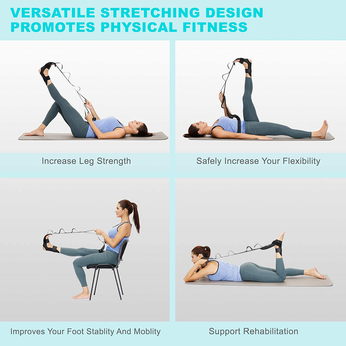 Beenstretch Band met Voetlussen voor Hamstring Kuiten Onderrug Stretching Yoga Fitness Flexibiliteit | Sansoti