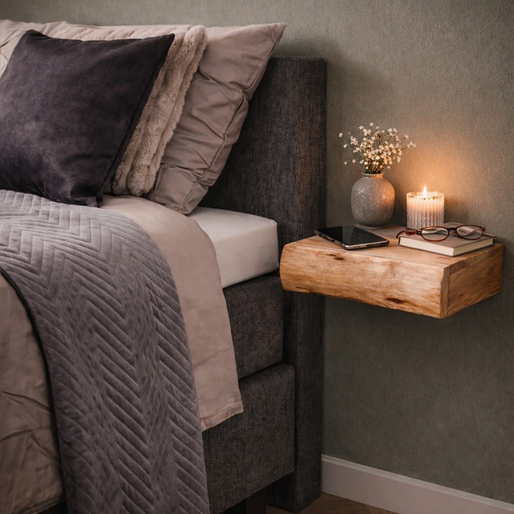 Zwevend Nachtkastje Set van 2 Acaciahout Wandmontage Modern Slaapkamer Opbergruimte Scandinavisch Design | Sansoti