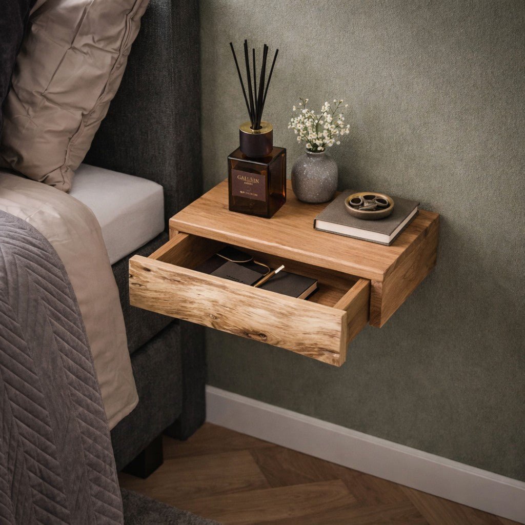 Zwevend Nachtkastje Set van 2 Acaciahout Wandmontage Modern Slaapkamer Opbergruimte Scandinavisch Design | Sansoti
