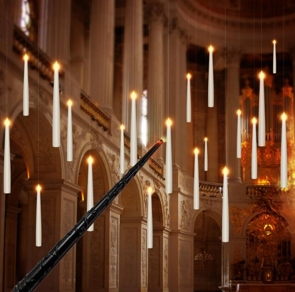 Schwebende LED-Kerzen Set mit Fernbedienung Zauberstab Stimmungsvolle Hängebeleuchtung Flammenlos für das Wohnzimmer | Sansoti