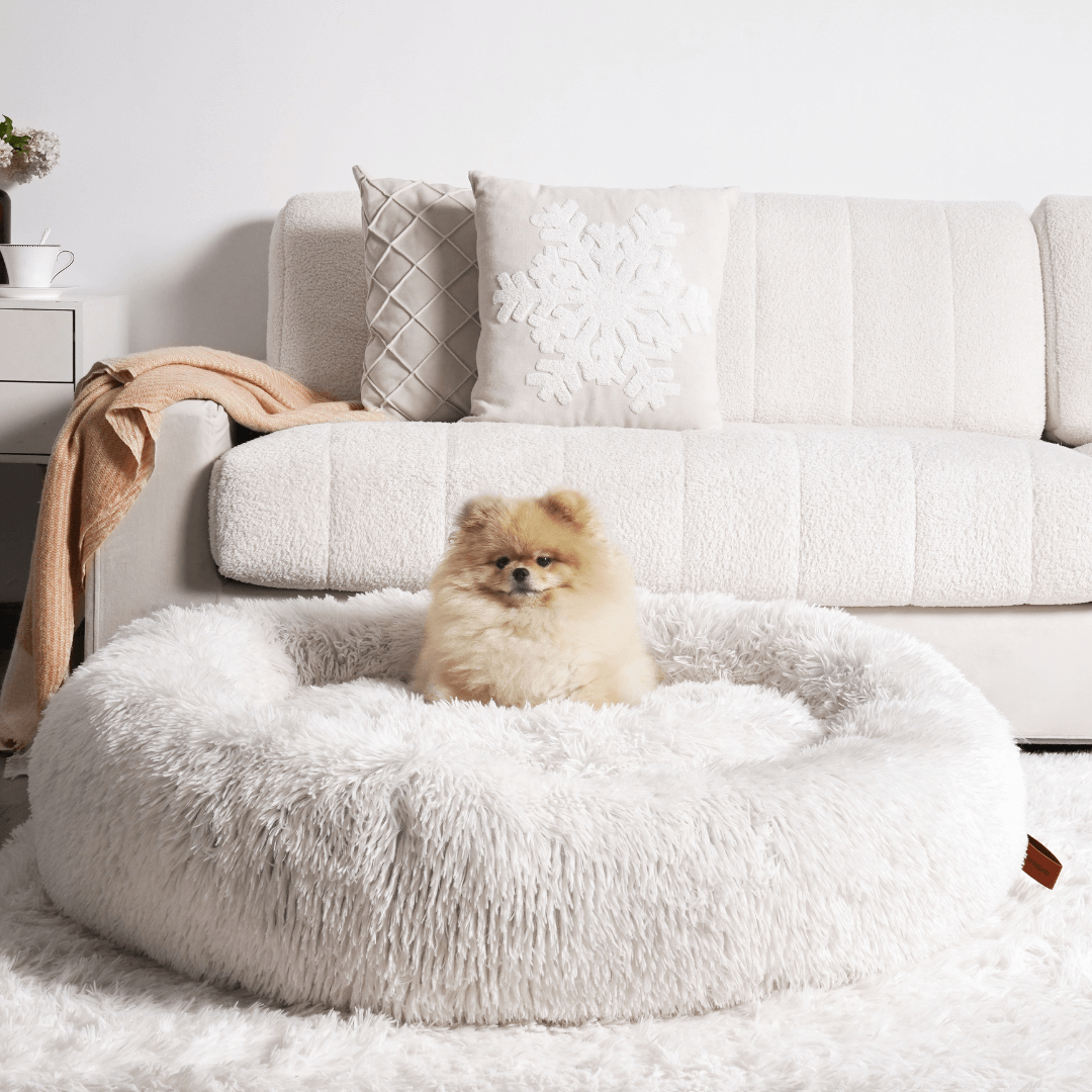 Rundes Hundebett Weiches Plüsch Donut Anti-Stress-Liegeplatz Haustier Ruhe Schlafplatz Angstreduktion Komfort | Sansoti
