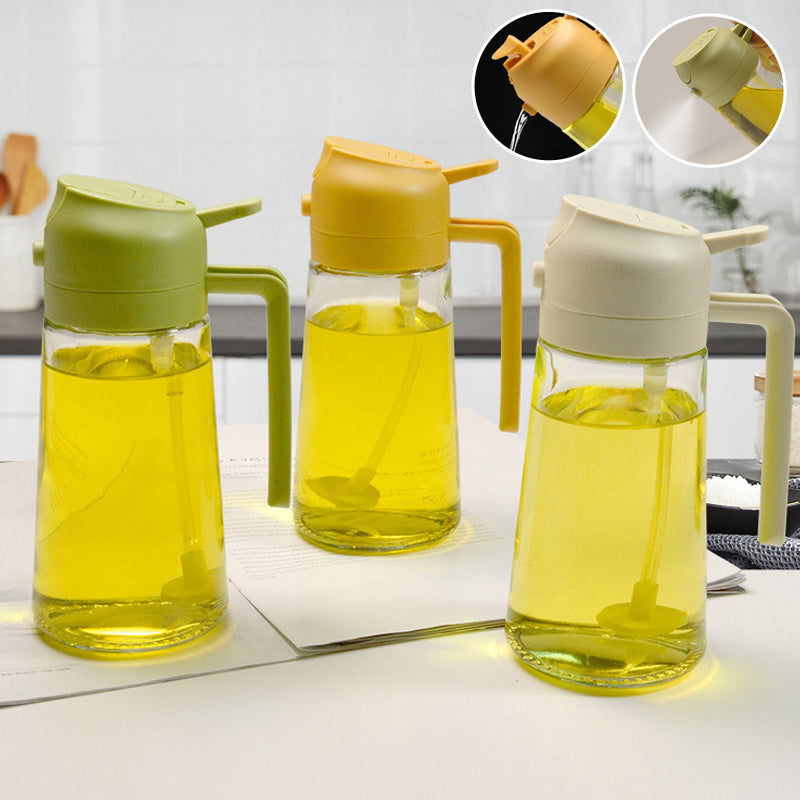 Vaporisateur et distributeur d’huile en verre 2-en-1, flacon à pompe et spray pour vinaigre et sauce soja, dosage en cuisine, huile 470ml | Sansoti