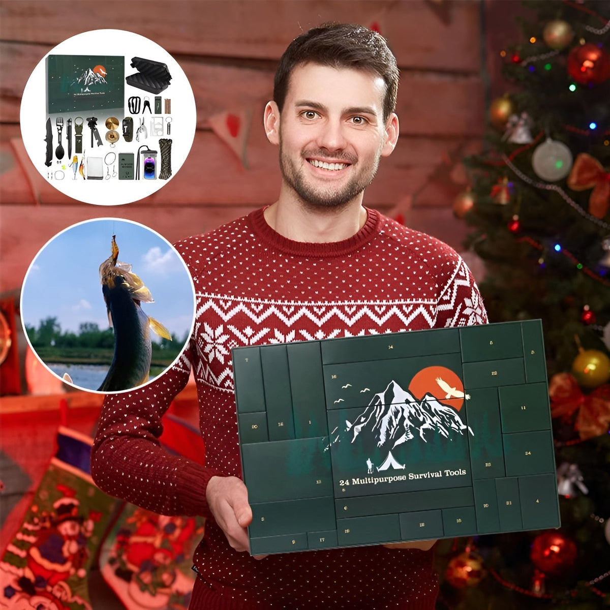 24-Day Survival Advent Calendar for Men, Outdoor Camping, Hiking, Bushcraft Tools, Christmas Gift | Sansoti