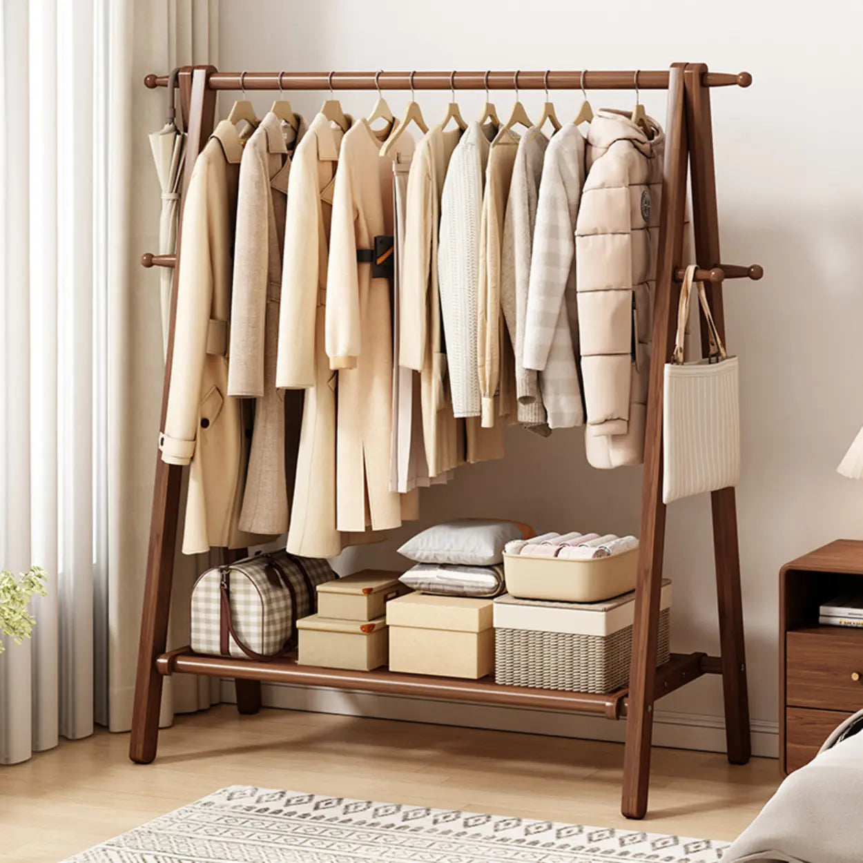 Garderobe Buche Klappbar A-Form Haken Ablage 150cm Flur Schlafzimmer Natur | Restfield