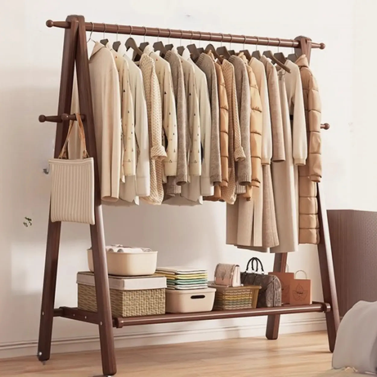Garderobe Buche Klappbar A-Form Haken Ablage 150cm Flur Schlafzimmer Natur | Restfield