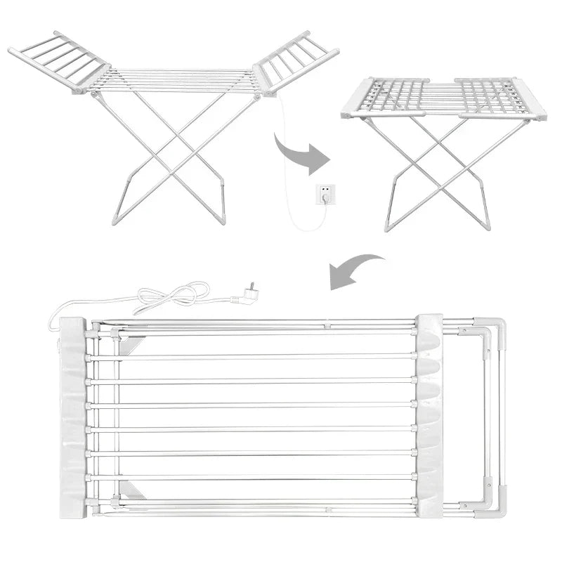 Beheizbarer elektrischer Wäscheständer, klappbar, 120 W, Aluminiumstangen, Wäschetrockner für drinnen, energiesparender Wäscheständer | Sansoti