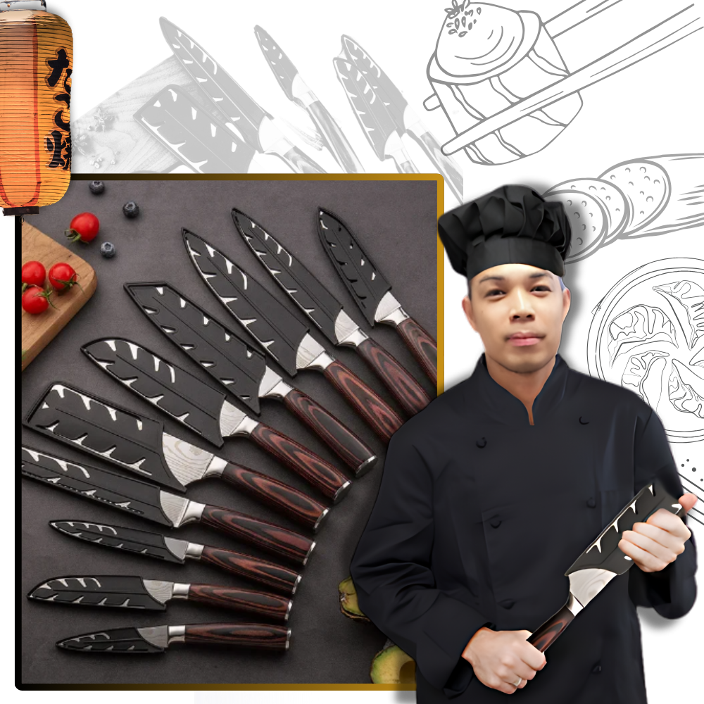 Japans Messenset 48-Laags Damascusstaal Pakkawood Handvat Santoku Koksmes Broodmes Groentenmes Professioneel | Sansoti