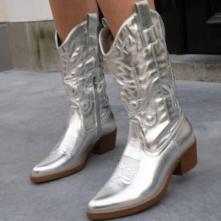 Western Laarzen Vrouwen Hoge Schacht Stoer Stijlvol Kunstleer Dames Cowboystijl Mode Kniehoog Comfortabel | Sansoti