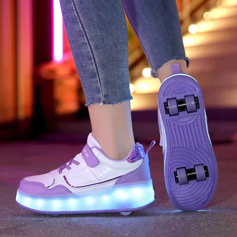 Verstelbare LED Rollerschoenen voor Kinderen Roze Paars 30-38 Orthopedisch | Sansoti