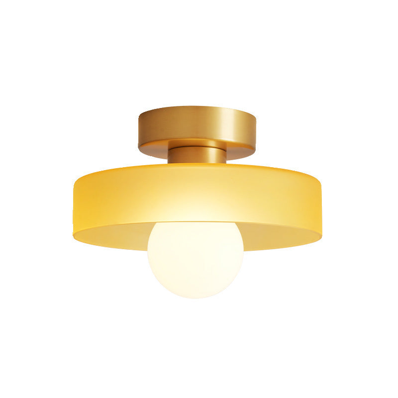 Geometryczna lampa sufitowa Ø24cm, mosiądz, szkło, miedź, oprawka G9, oświetlenie do przedpokoju, sypialni i jadalni, dekoracja wnętrz | Sansoti