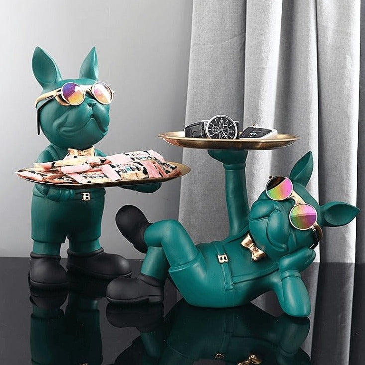 Franse Bulldog Butler Sculptuur met Dienblad – Decoratieve Hondenfiguur in Loungende of Staande Pose – Speelse Hondenliefhebber Woonaccessoire | Sansoti