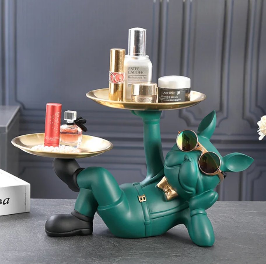 Franse Bulldog Butler Sculptuur met Dienblad – Decoratieve Hondenfiguur in Loungende of Staande Pose – Speelse Hondenliefhebber Woonaccessoire | Sansoti