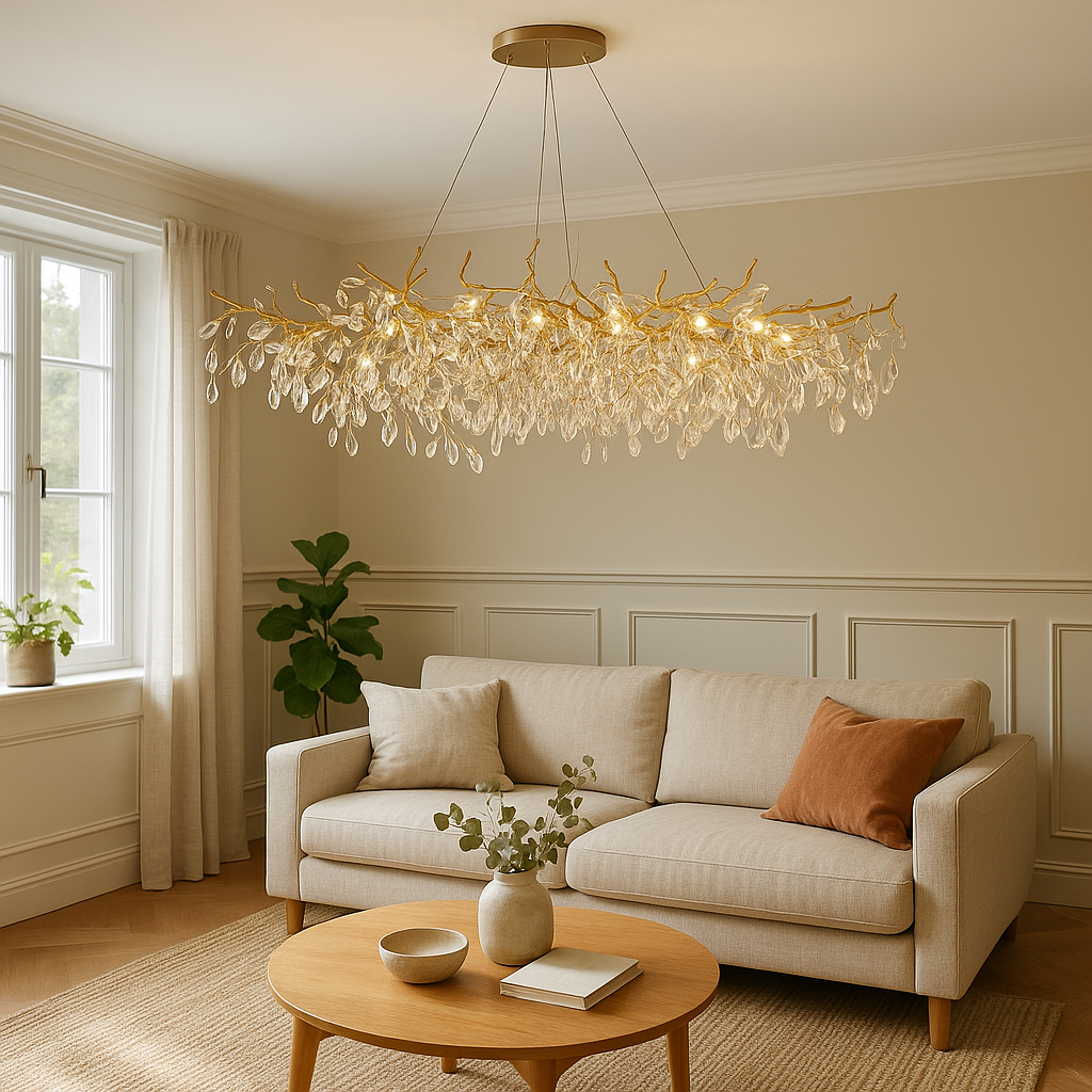 Plafonnier en cristal, design français classique, E14 LED, 100cm, salle à manger, salon, réglable, suspension en aluminium | Sansoti