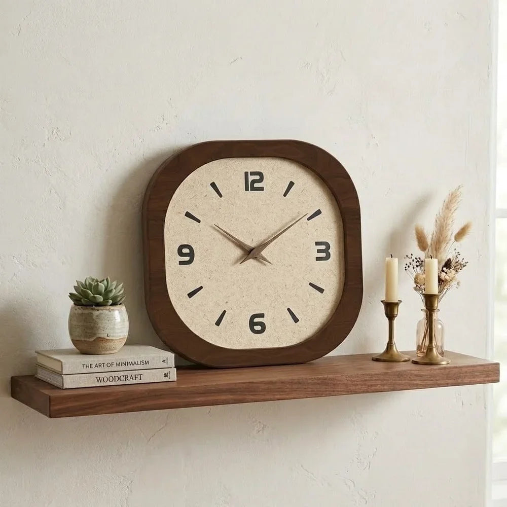 Wandklok Rond Analoog Stille Quartz 30-40cm Crème Bruin Houtlook Vintage Minimalistisch Design Woonkamer | Sansoti