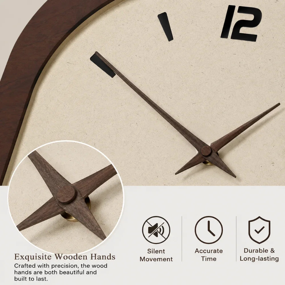 Wandklok Rond Analoog Stille Quartz 30-40cm Crème Bruin Houtlook Vintage Minimalistisch Design Woonkamer | Sansoti