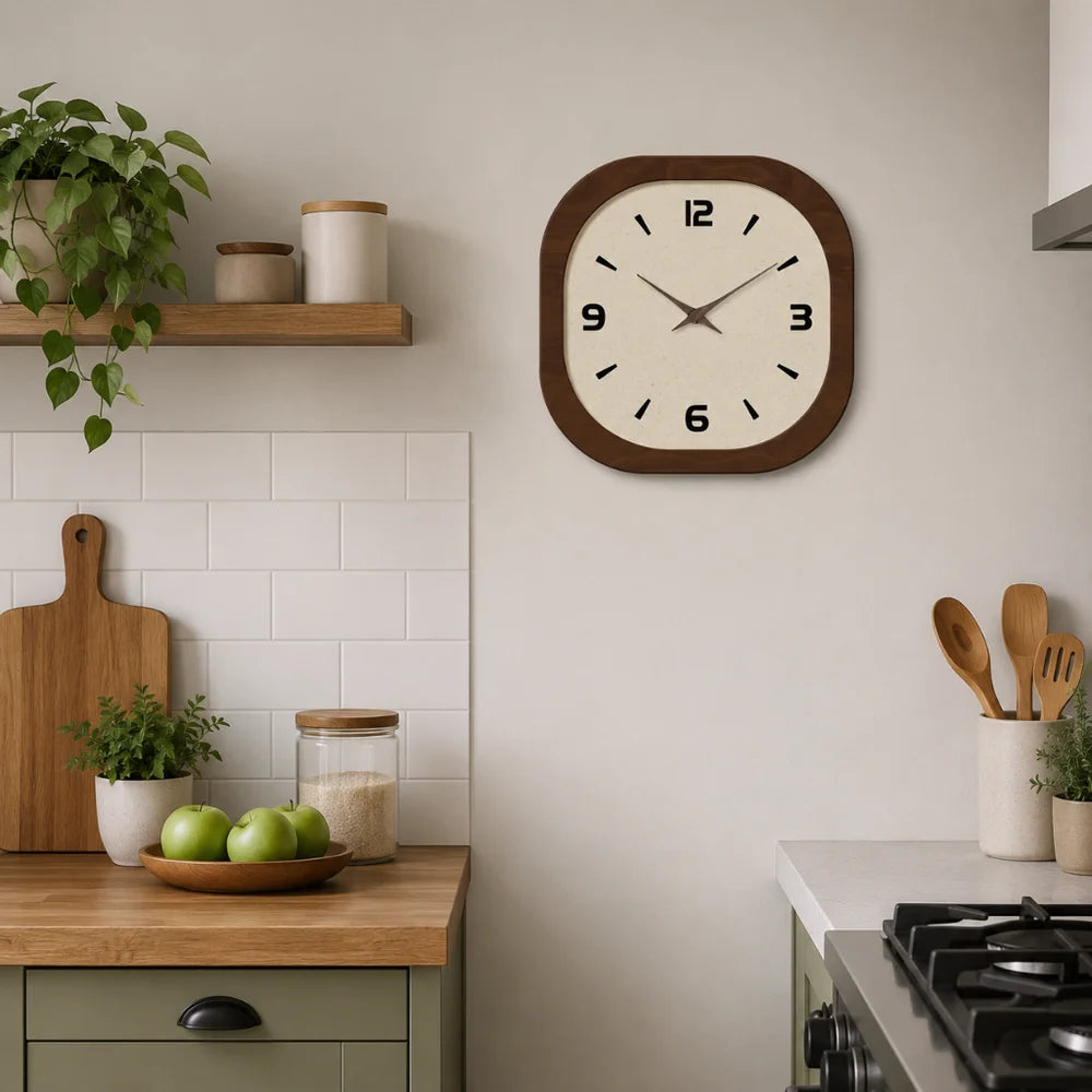 Wandklok Rond Analoog Stille Quartz 30-40cm Crème Bruin Houtlook Vintage Minimalistisch Design Woonkamer | Sansoti