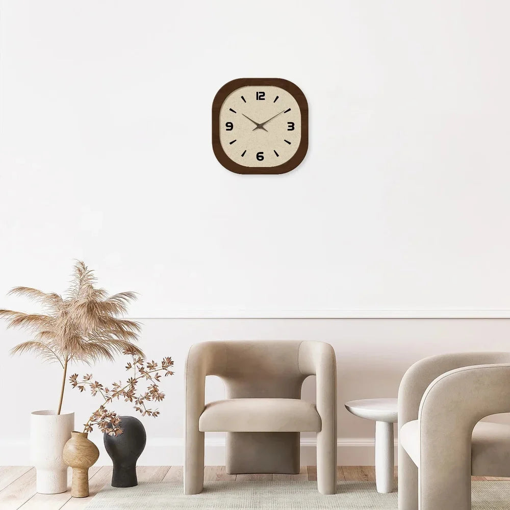 Wandklok Rond Analoog Stille Quartz 30-40cm Crème Bruin Houtlook Vintage Minimalistisch Design Woonkamer | Sansoti