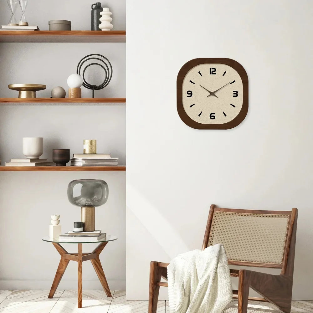 Wandklok Rond Analoog Stille Quartz 30-40cm Crème Bruin Houtlook Vintage Minimalistisch Design Woonkamer | Sansoti