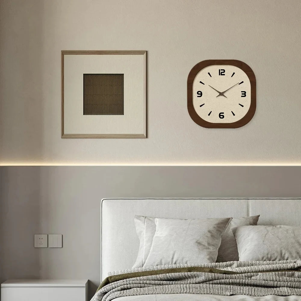 Wandklok Rond Analoog Stille Quartz 30-40cm Crème Bruin Houtlook Vintage Minimalistisch Design Woonkamer | Sansoti