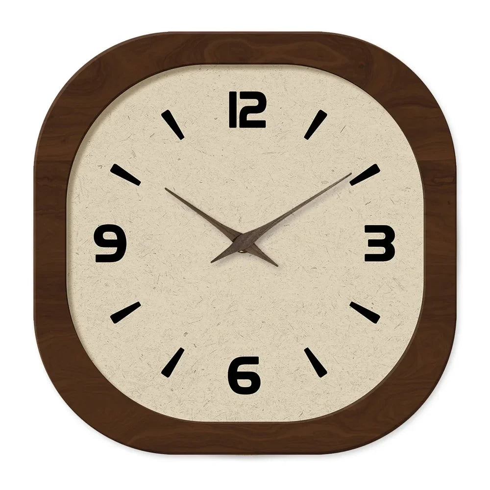 Wandklok Rond Analoog Stille Quartz 30-40cm Crème Bruin Houtlook Vintage Minimalistisch Design Woonkamer | Sansoti