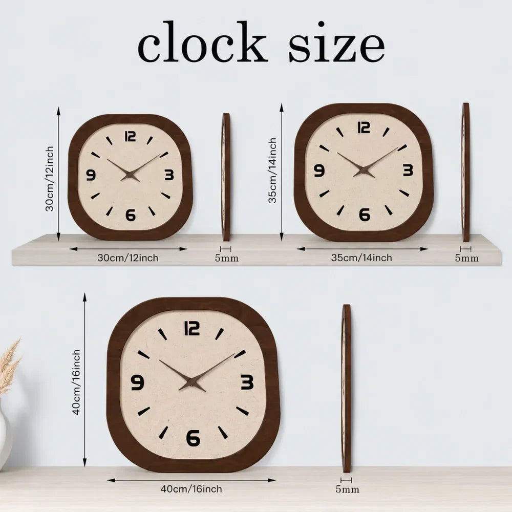 Wandklok Rond Analoog Stille Quartz 30-40cm Crème Bruin Houtlook Vintage Minimalistisch Design Woonkamer | Sansoti