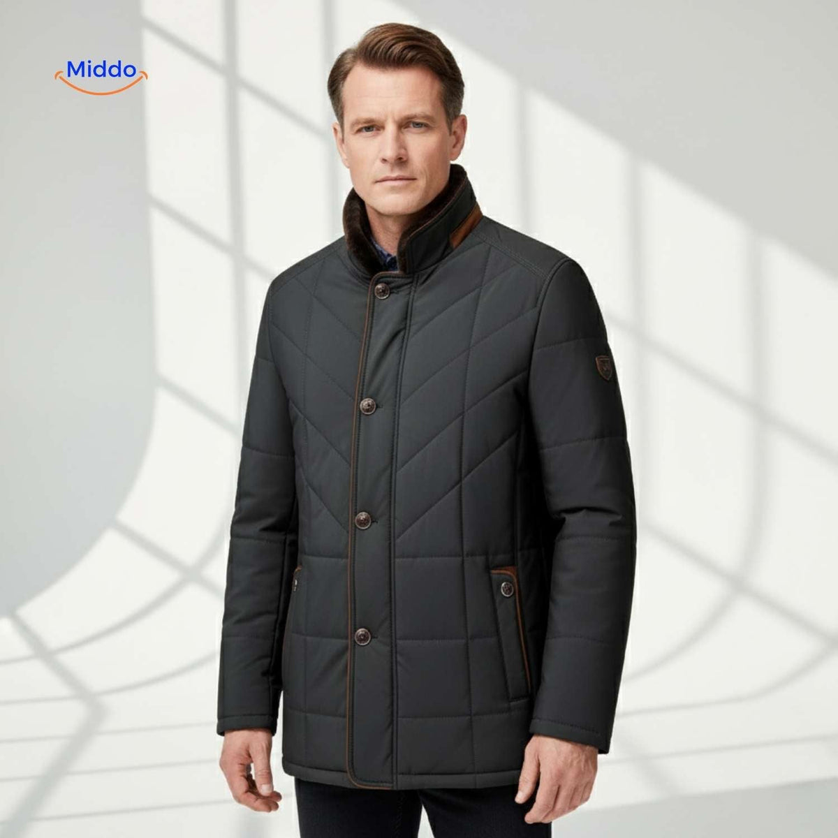Gesteppte Herrenjacke aus Polyester mit Stehkragen und Seitentaschen - Übergangszeit, lässig, geschäftlich, stilvoll, für Frühlingswetter | Sansoti