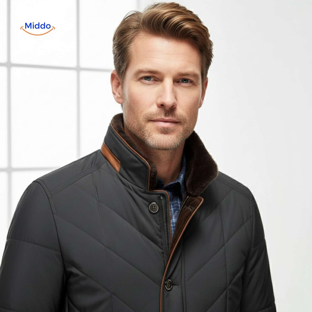 Gesteppte Herrenjacke aus Polyester mit Stehkragen und Seitentaschen - Übergangszeit, lässig, geschäftlich, stilvoll, für Frühlingswetter | Sansoti