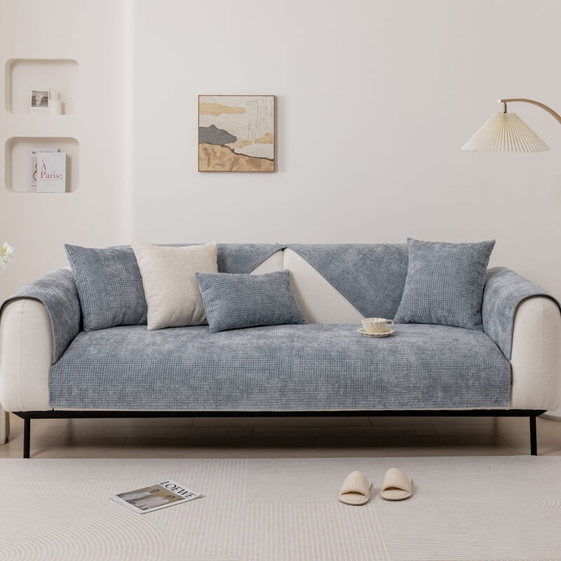 Chenille Wafelstoffen Bankhoes Antislip Bescherming Meubels Huisdieren Vlekken Groen Grijs Blauw Beige | Sansoti