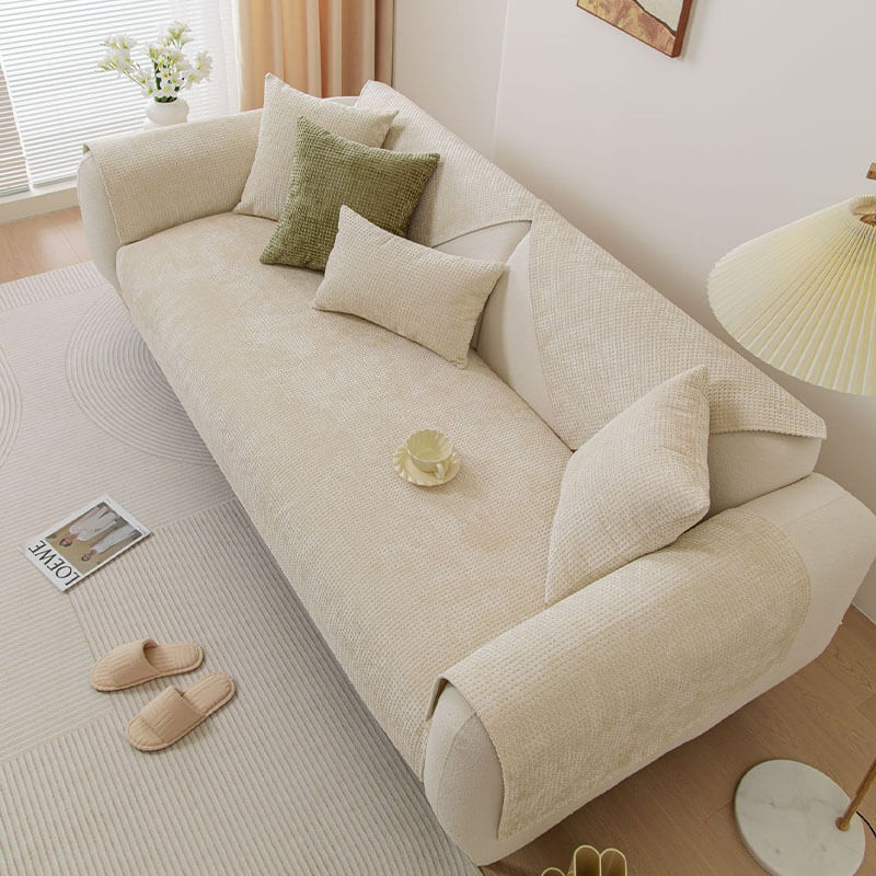 Chenille Wafelstoffen Bankhoes Antislip Bescherming Meubels Huisdieren Vlekken Groen Grijs Blauw Beige | Sansoti