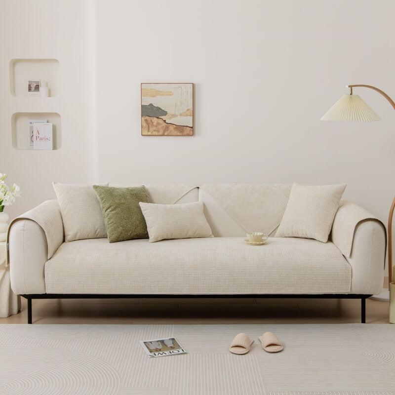 Chenille Wafelstoffen Bankhoes Antislip Bescherming Meubels Huisdieren Vlekken Groen Grijs Blauw Beige | Sansoti