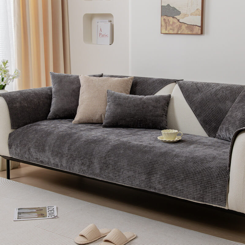 Chenille Wafelstoffen Bankhoes Antislip Bescherming Meubels Huisdieren Vlekken Groen Grijs Blauw Beige | Sansoti
