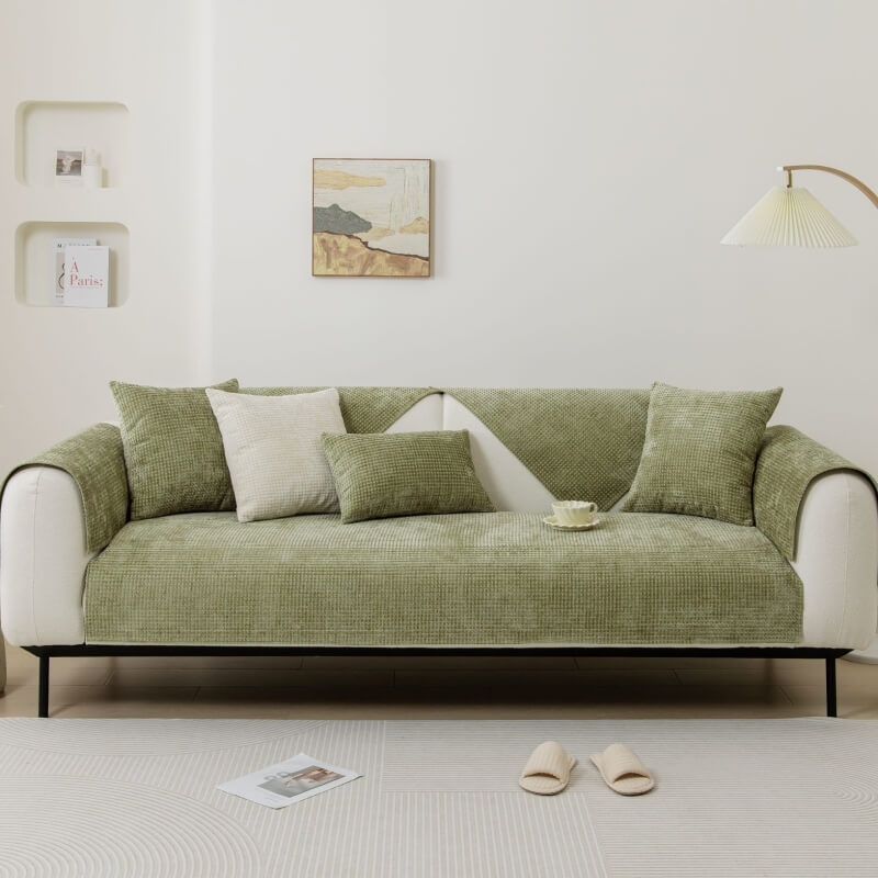 Chenille Wafelstoffen Bankhoes Antislip Bescherming Meubels Huisdieren Vlekken Groen Grijs Blauw Beige | Sansoti