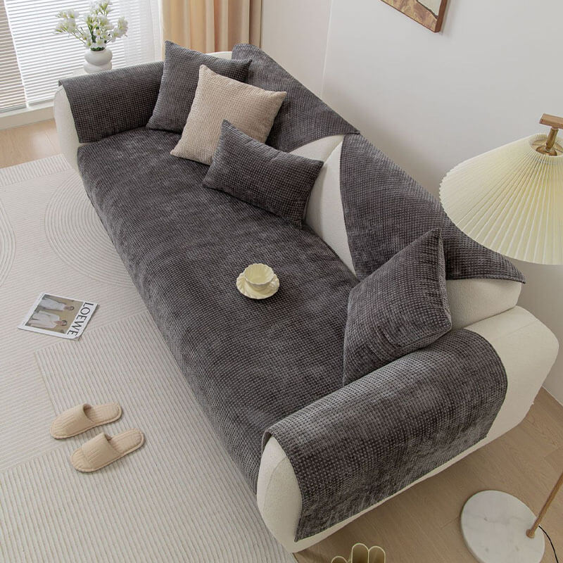 Chenille Wafelstoffen Bankhoes Antislip Bescherming Meubels Huisdieren Vlekken Groen Grijs Blauw Beige | Sansoti