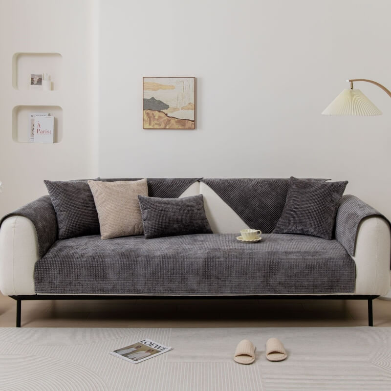 Chenille Wafelstoffen Bankhoes Antislip Bescherming Meubels Huisdieren Vlekken Groen Grijs Blauw Beige | Sansoti