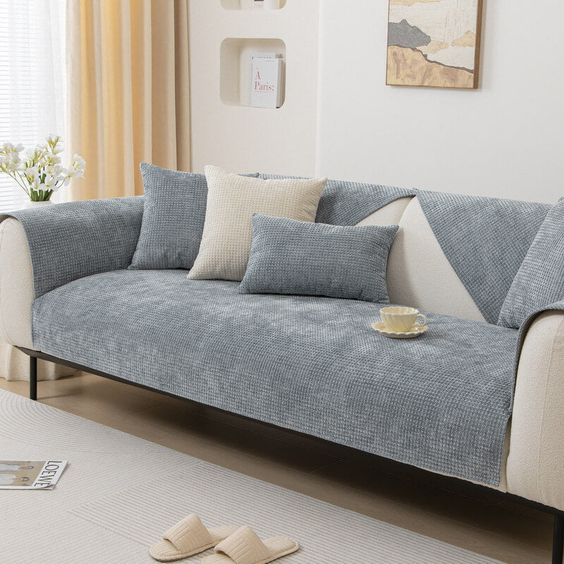 Chenille Wafelstoffen Bankhoes Antislip Bescherming Meubels Huisdieren Vlekken Groen Grijs Blauw Beige | Sansoti